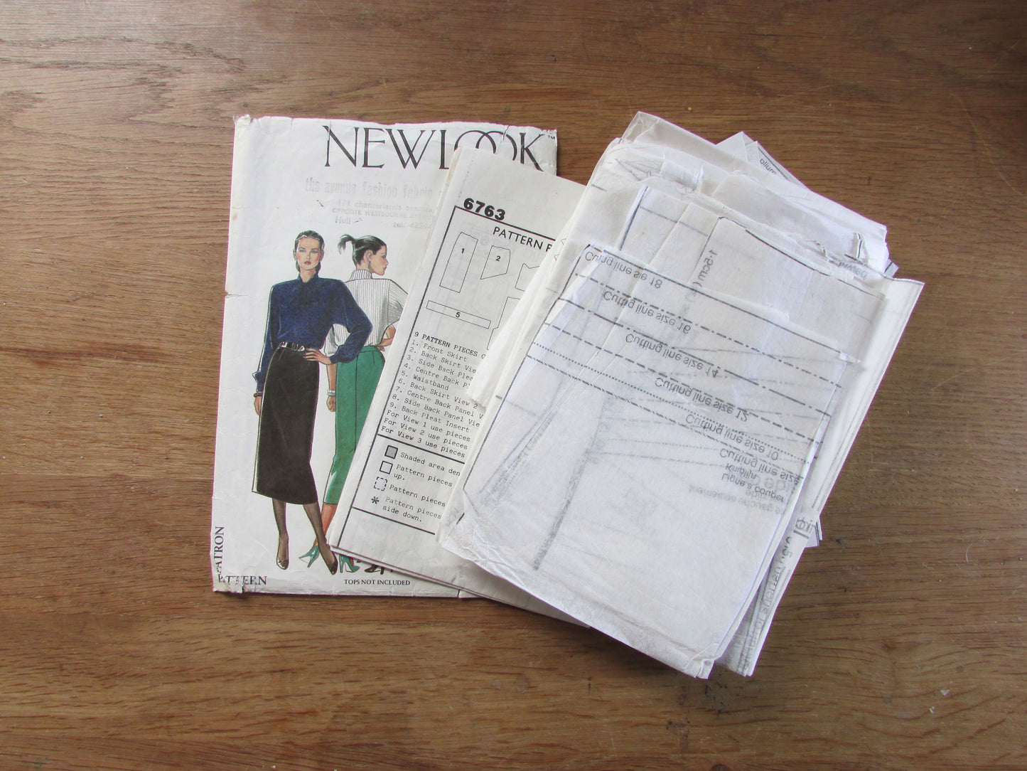 Part cut 1980s New Look 6763 sewing pattern for skirt, sizes 8 to 18 (part cut to size 18, complete)