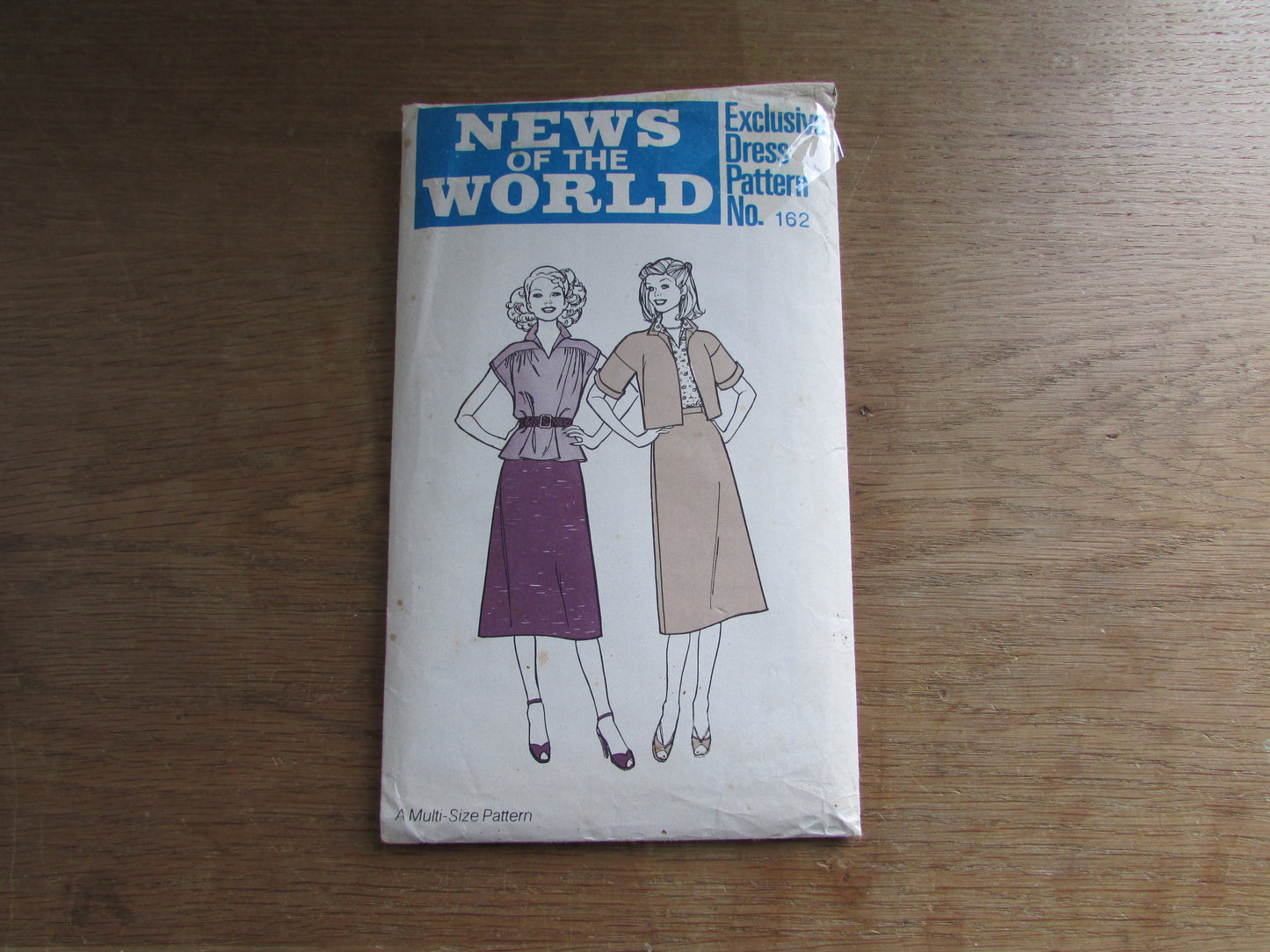 Used 1980s News of The World No.162 sewing pattern for blouse, jacket & coat, sizes 10 to 16 (cut to size 12, complete)