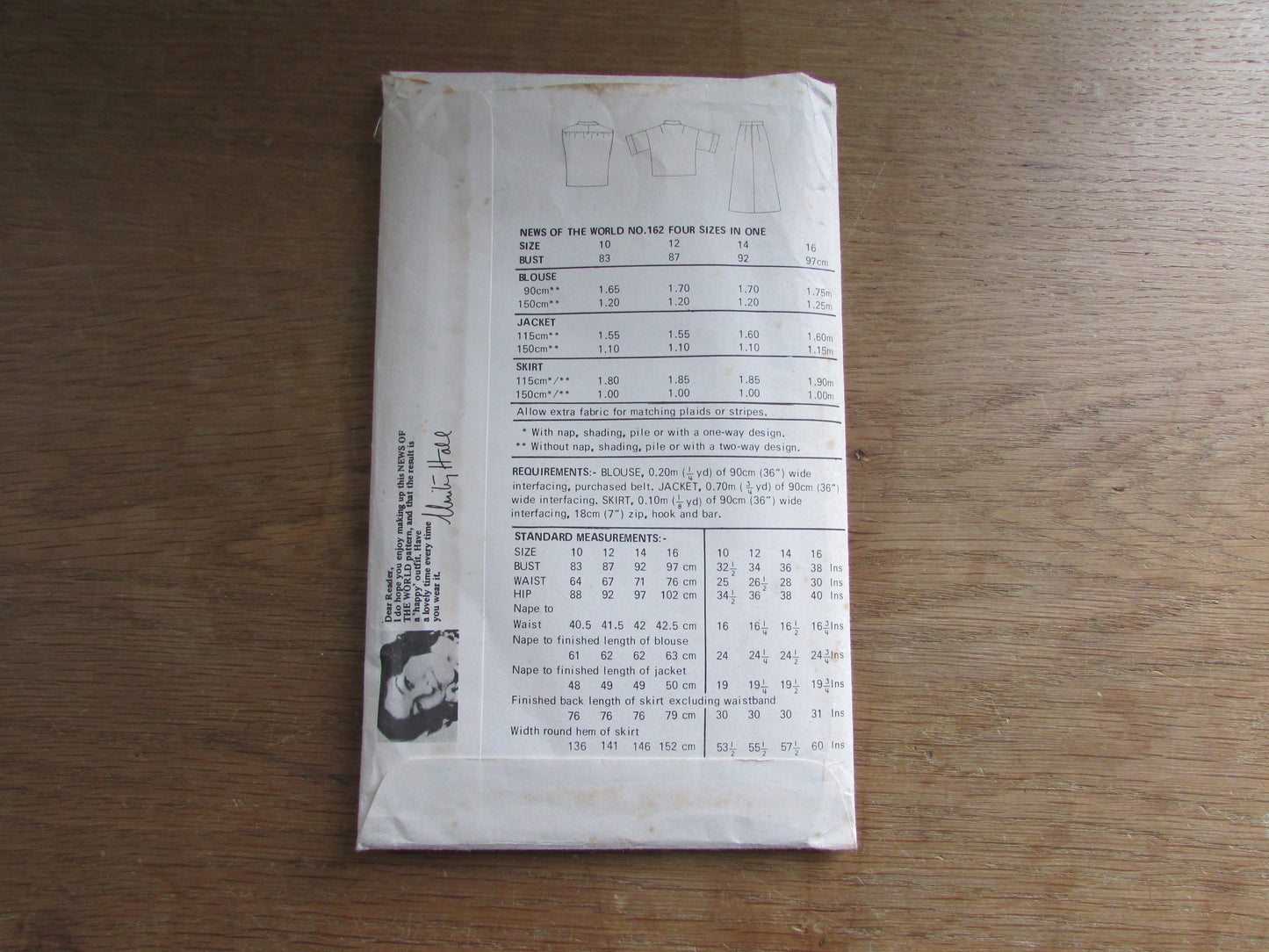 Used 1980s News of The World No.162 sewing pattern for blouse, jacket & coat, sizes 10 to 16 (cut to size 12, complete)