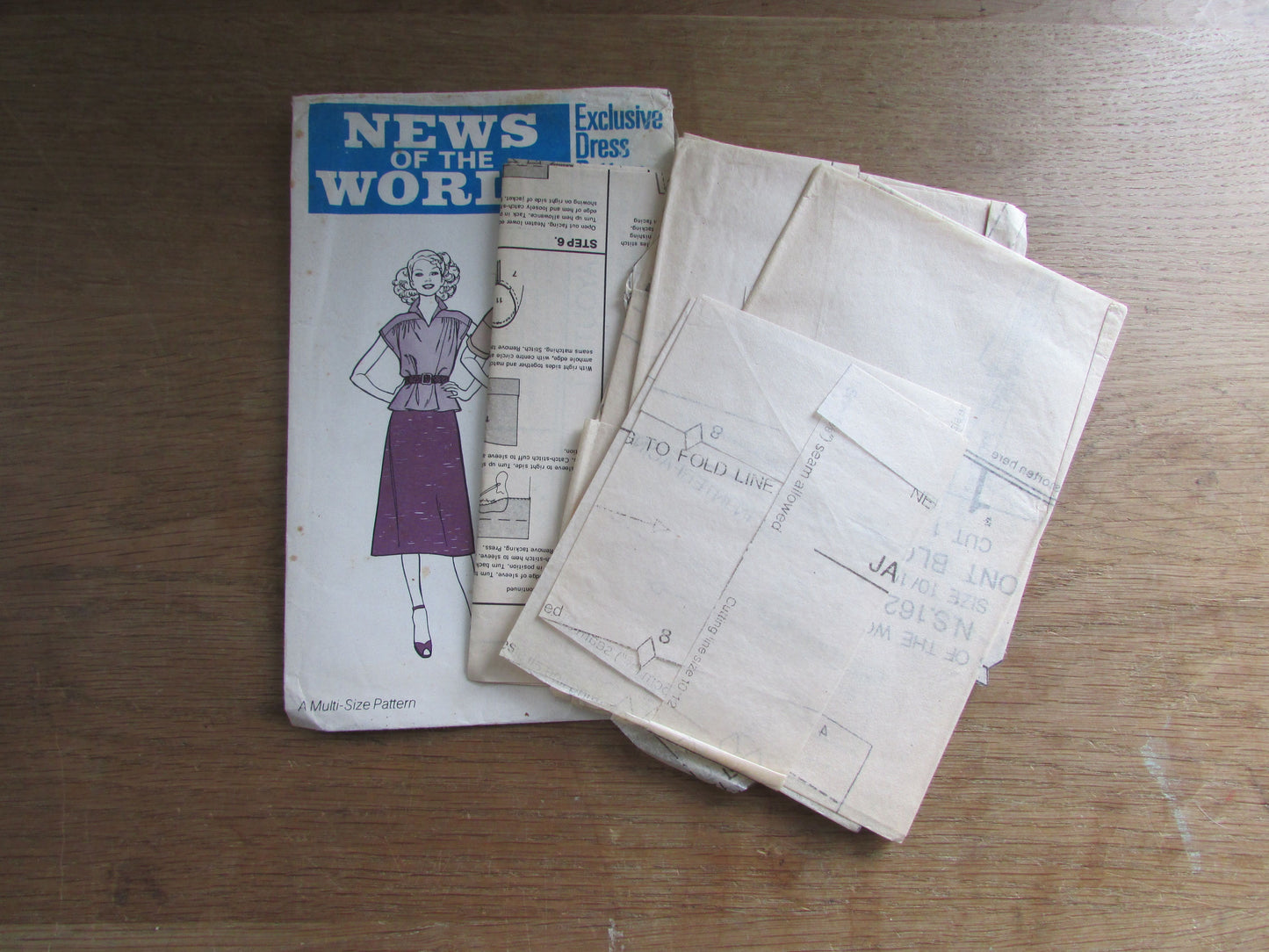 Used 1980s News of The World No.162 sewing pattern for blouse, jacket & coat, sizes 10 to 16 (cut to size 12, complete)