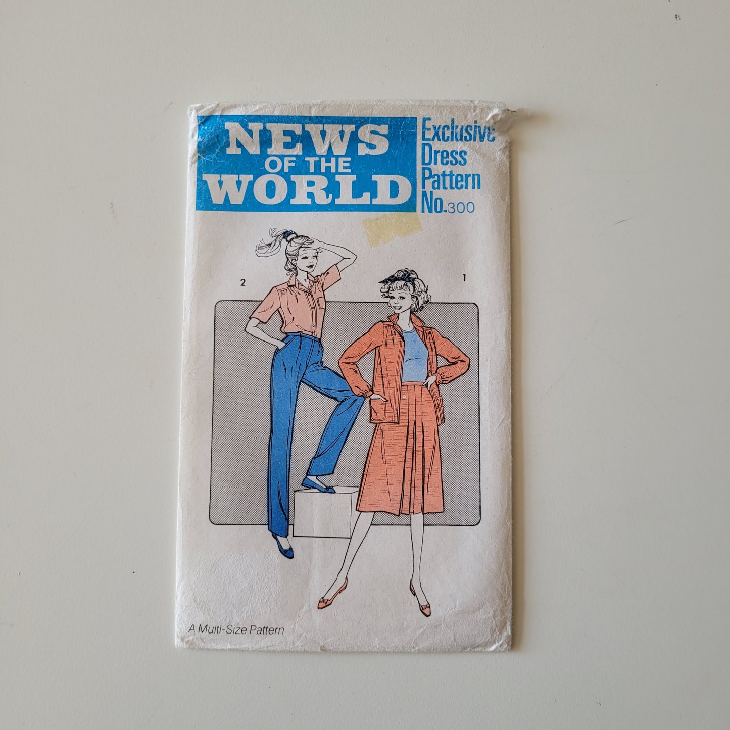 Uncut 1980s News of The World No.300 sewing pattern for top, skirt & trousers, sizes 12 to 18 (complete)