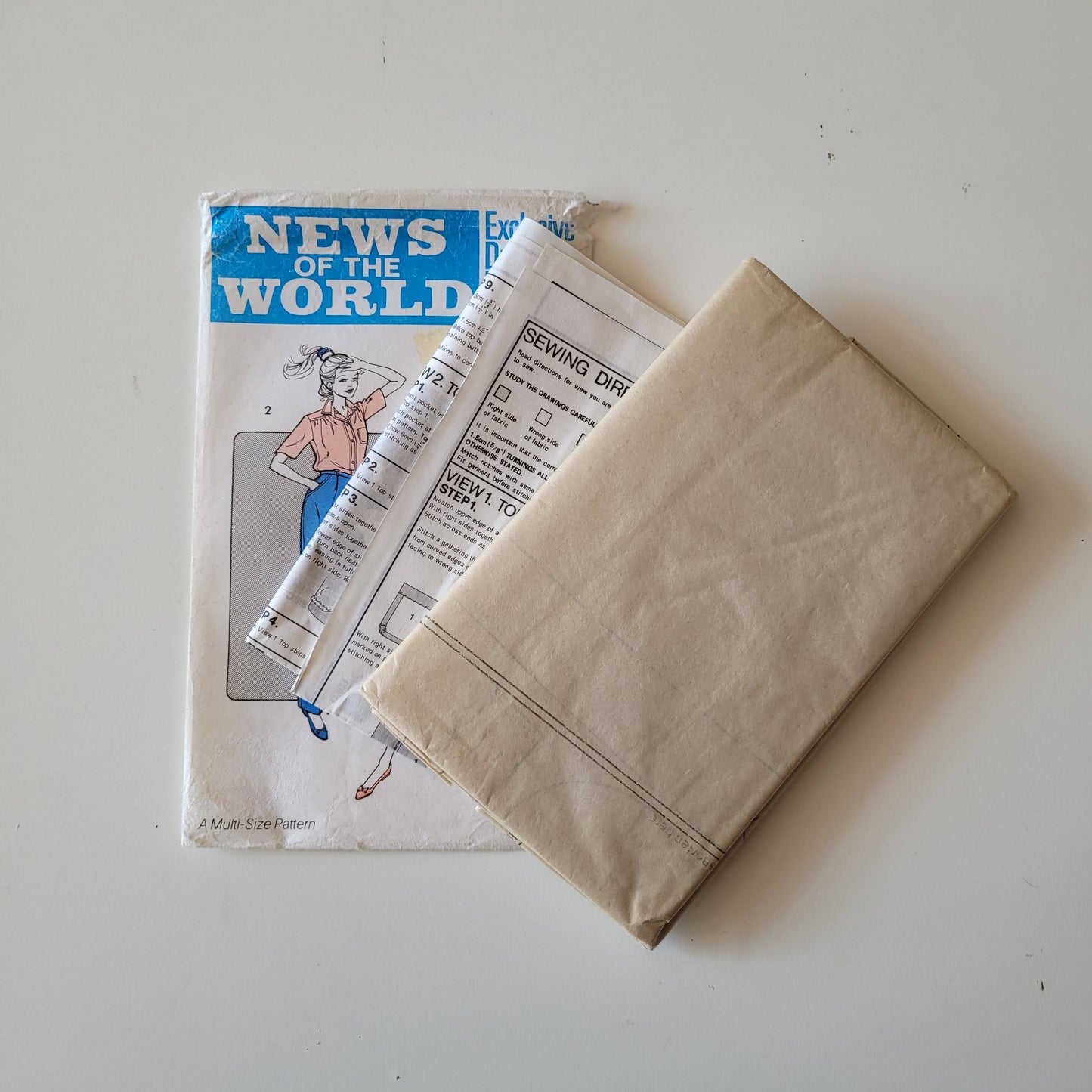 Uncut 1980s News of The World No.300 sewing pattern for top, skirt & trousers, sizes 12 to 18 (complete)