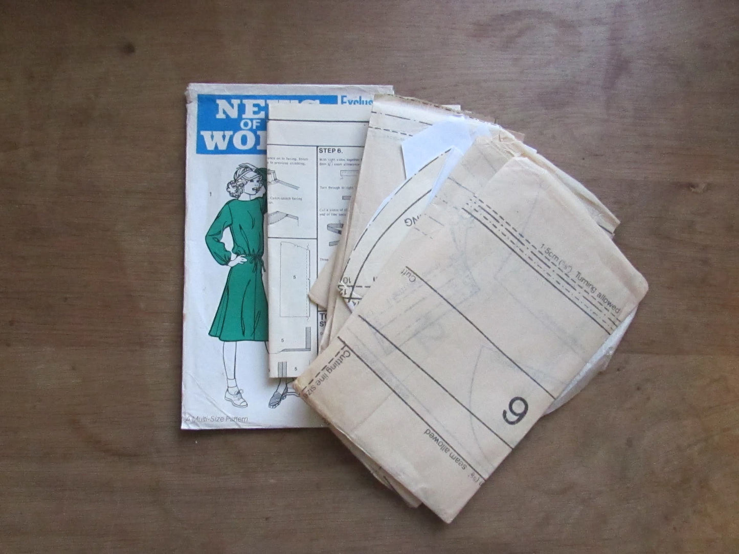 Part cut 1980s News of The World No.74 sewing pattern for top with or without hood, & skirt, sizes 10 to 16 (cut to size 16, complete)