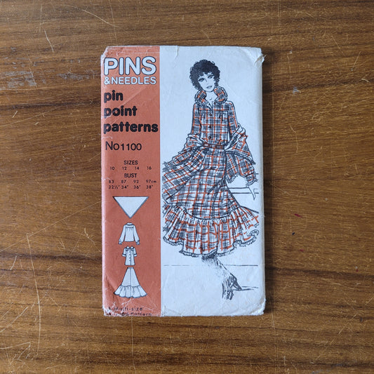 Part cut vintage Pins & Needles 1100 sewing pattern for blouse, skirt and scarf, sizes 10 to 16 (complete, skirt part cut to size 12)