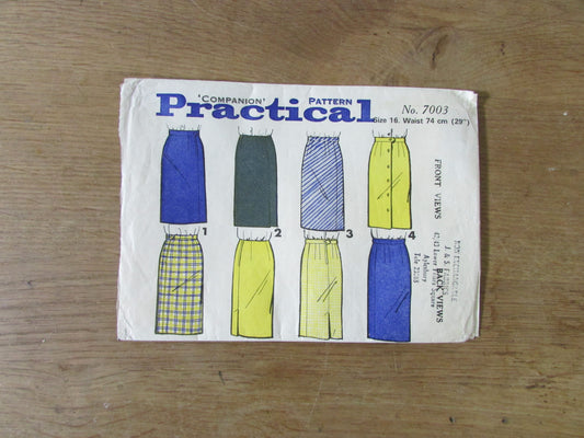 Part cut vintage Practical Pattern 7003 sewing pattern for compendium of straight skirts, size 16  (pattern complete, missing instructions)