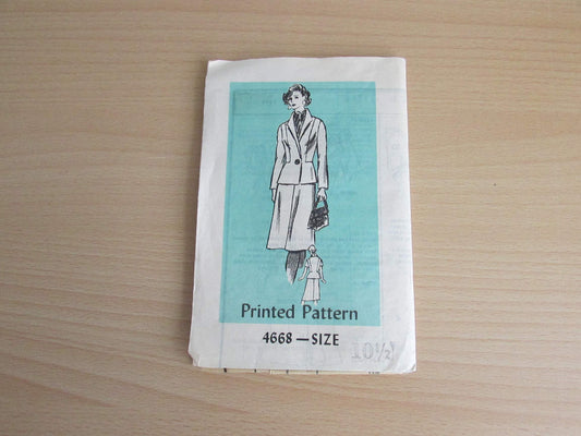 Uncut vintage Printed Pattern 4668 sewing pattern for misses' jacket & skirt, size 10-1/2 (complete)