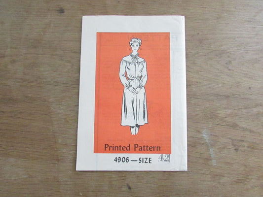 Uncut 1980s Printed Pattern 4906 sewing pattern for women's longer elbow sleeve dress, size 16-18 (complete) bust 42"