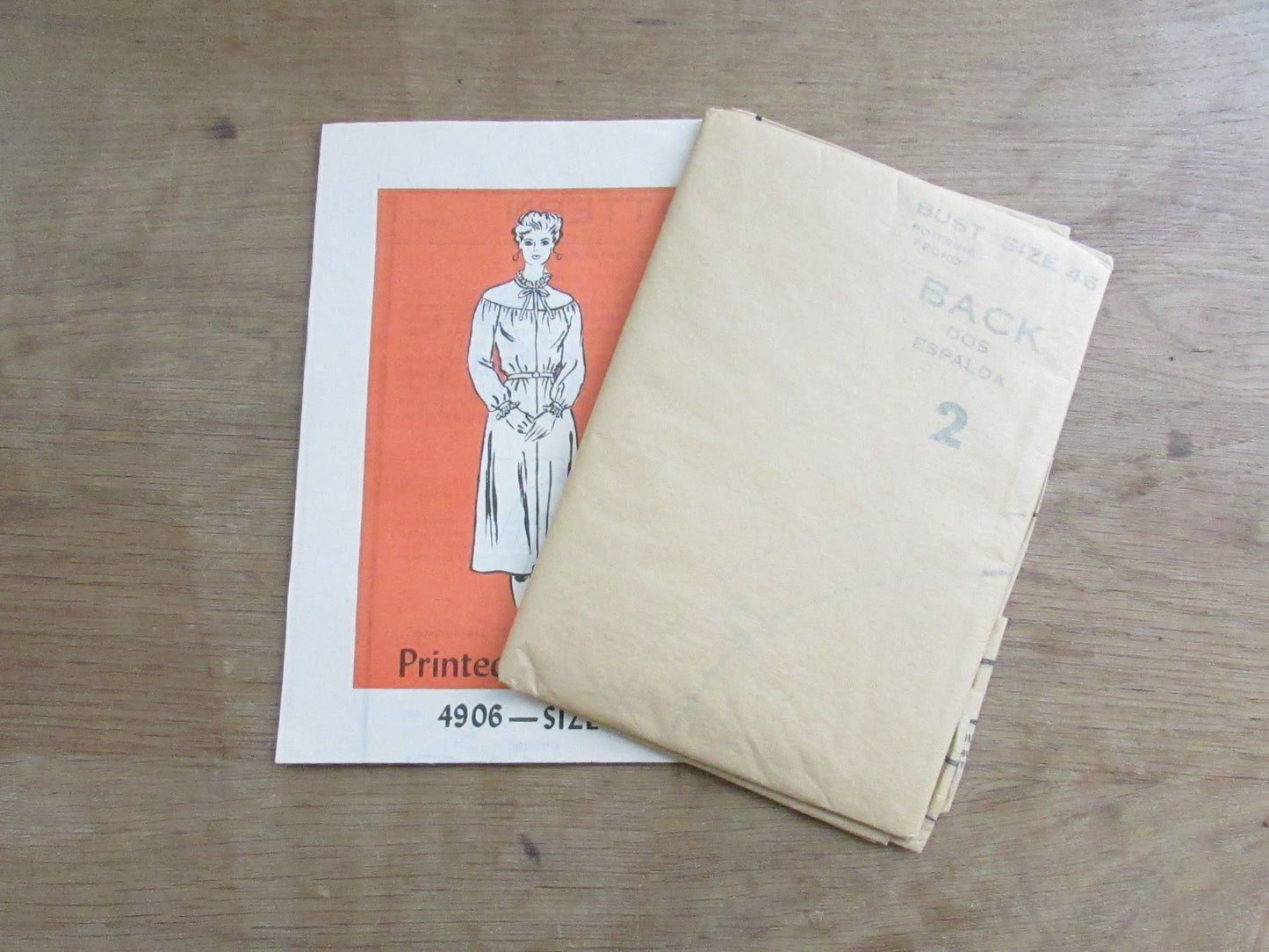 Uncut 1980s Printed Pattern 4906 sewing pattern for women's longer elbow sleeve dress, size 16-18 (complete) bust 42"