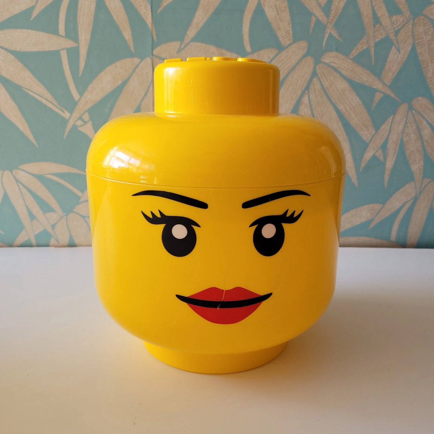 Pair of large 2012 LEGO male & female head plastic storage containers