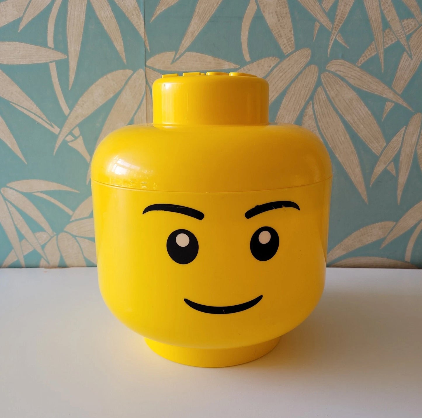Pair of large 2012 LEGO male & female head plastic storage containers