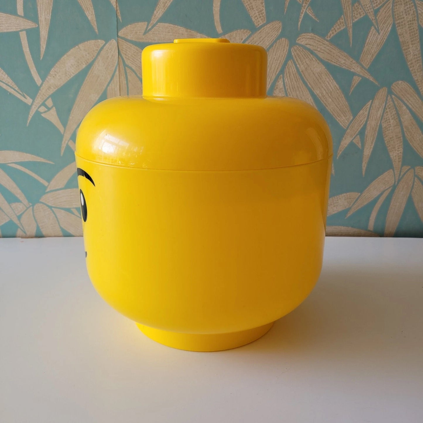 Pair of large 2012 LEGO male & female head plastic storage containers