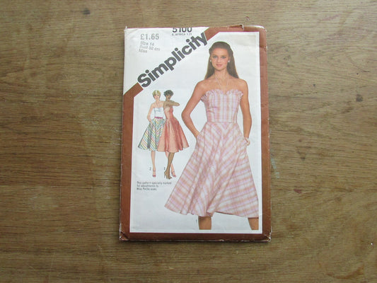 Part cut 1981 Simplicity 5100 sewing pattern for misses' fitted sundress with optional strap..., size 14 (complete)