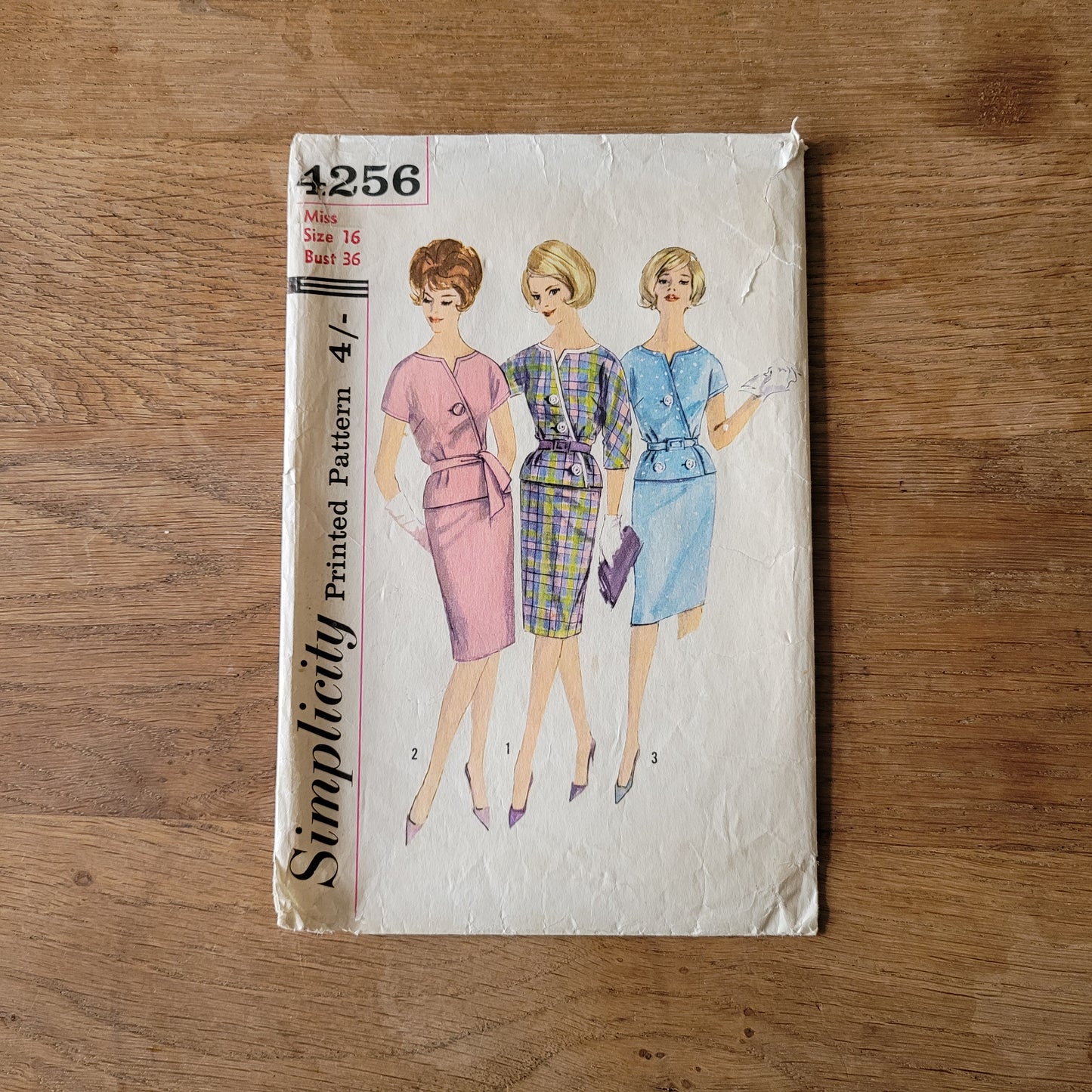 Part cut 1962 Simplicity 4256 sewing pattern for misses' two-piece dress, size 16 (tops only, see description below)