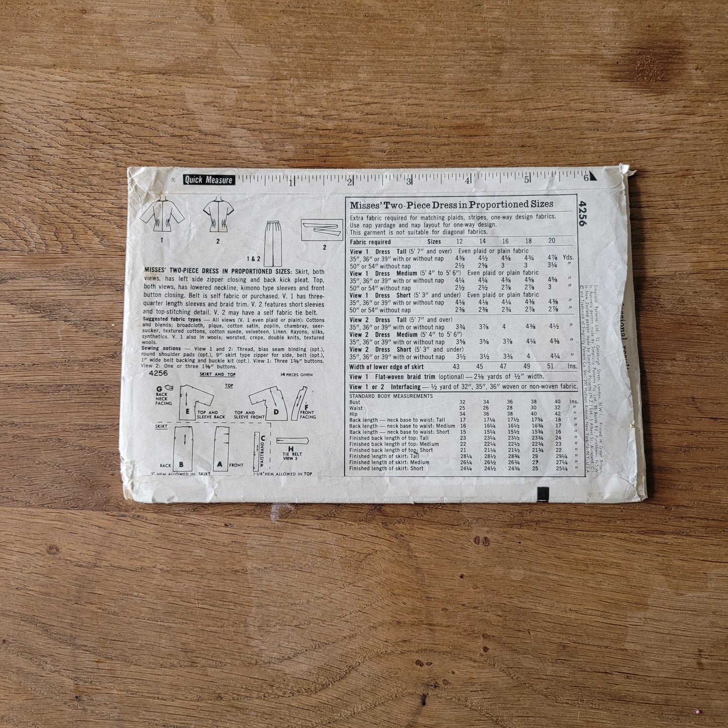 Part cut 1962 Simplicity 4256 sewing pattern for misses' two-piece dress, size 16 (tops only, see description below)
