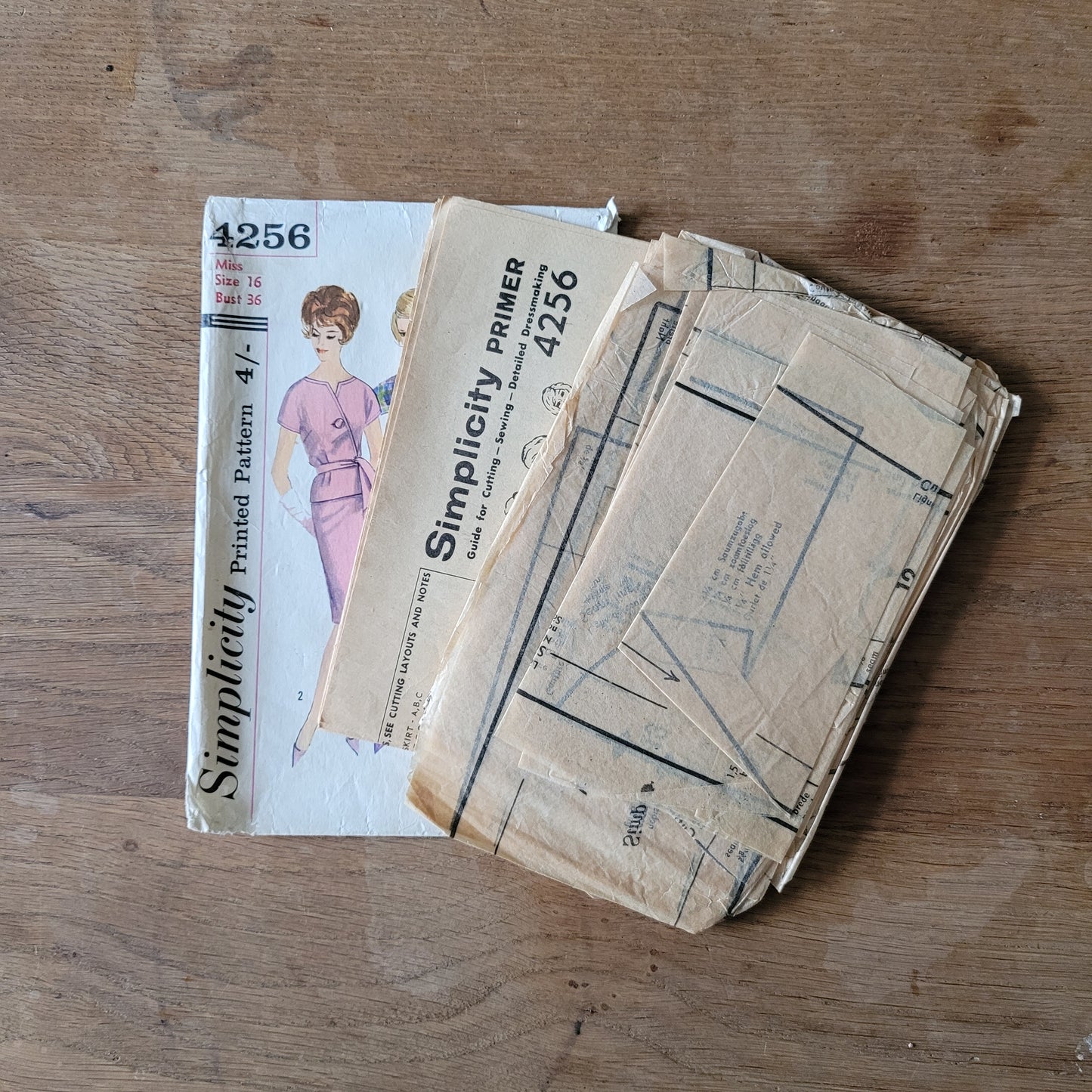 Part cut 1962 Simplicity 4256 sewing pattern for misses' two-piece dress, size 16 (tops only, see description below)