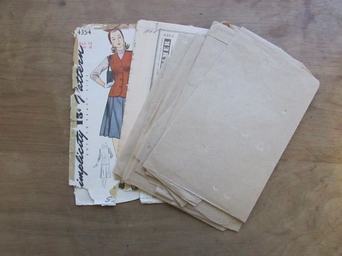 Used 1940s Simplicity 4354 sewing pattern for misses' & woman's suit, size 14 (complete