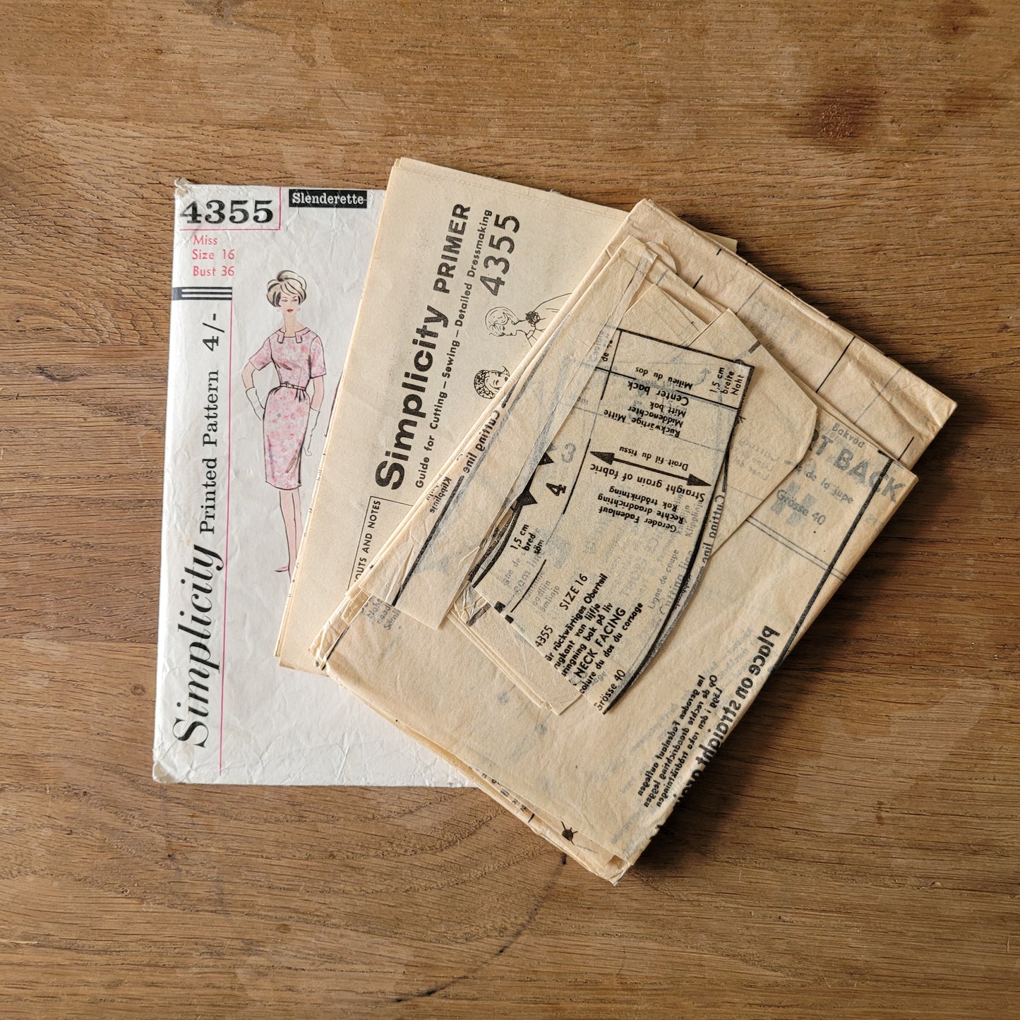 Part cut 1962 Simplicity Slenderette 4355 sewing pattern for misses' & women's one-piece dress and coat, size 16 (complete)