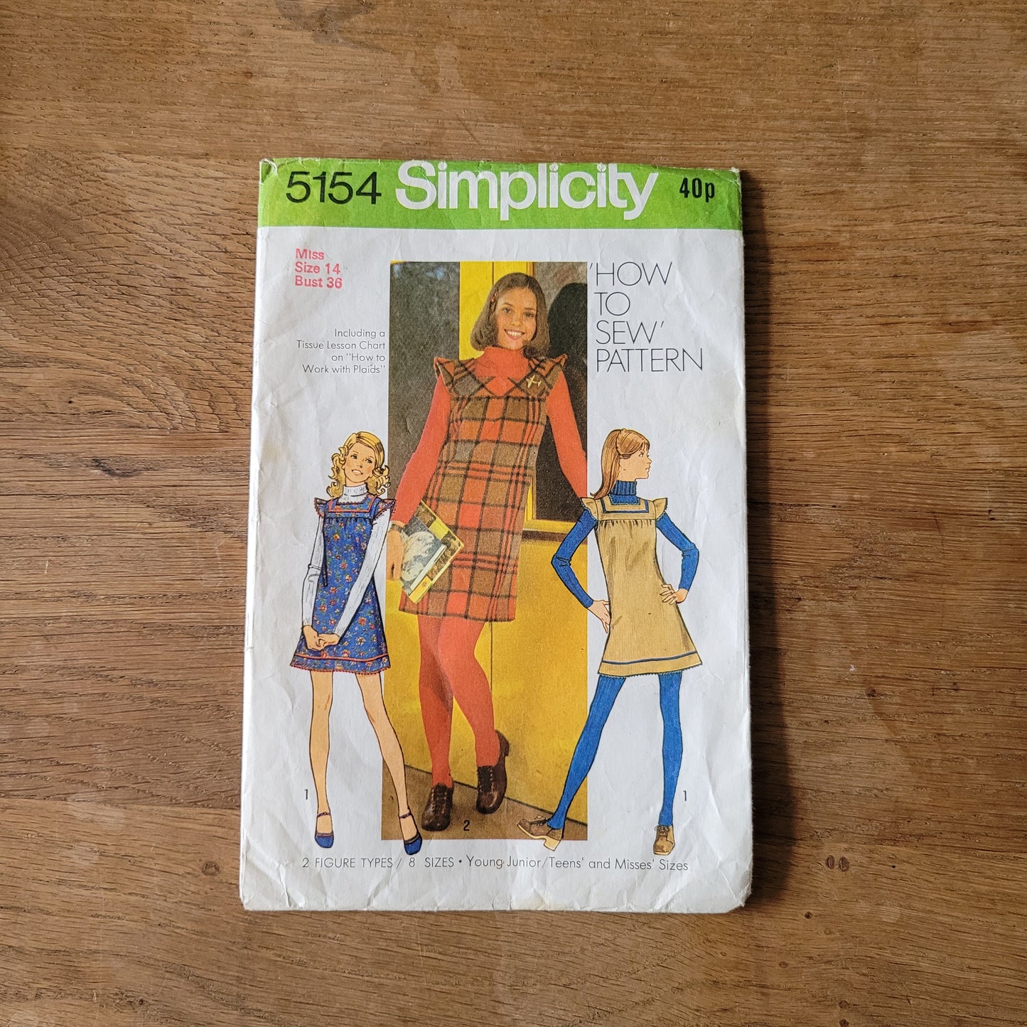 Used 1972 Simplicity 5154 sewing pattern for young junior/teens' & misses' mini-jumper, size 14 (complete, missing instructions)