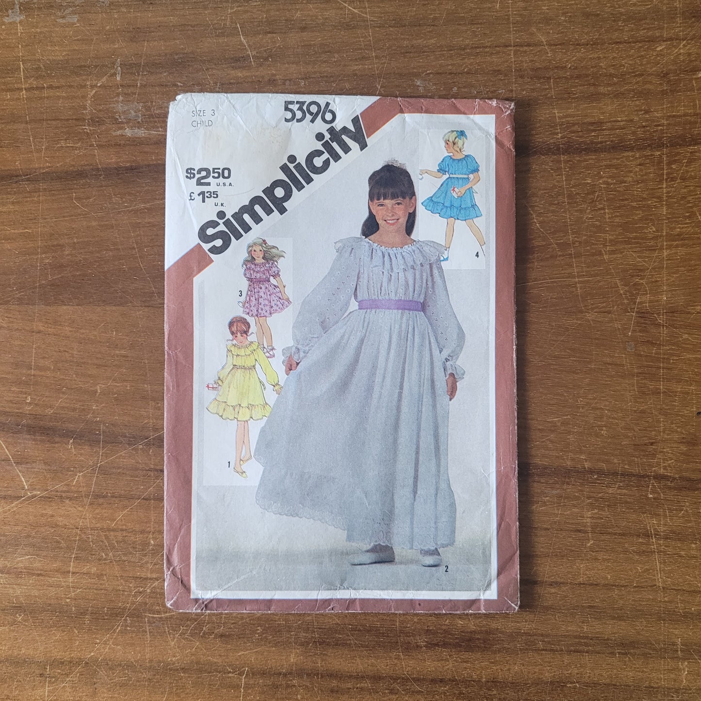 Uncut 1981 Simplicity 5396 sewing pattern for child's & girls' pullover dress in 2 lengths, size 3 (complete)