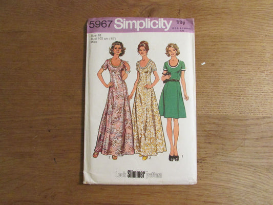 Uncut 1973 Simplicity 5967 sewing pattern for misses' & women's dress, size 18 (complete)