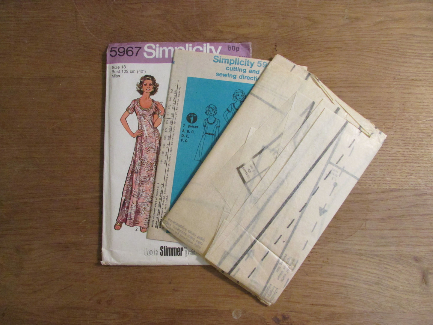 Uncut 1973 Simplicity 5967 sewing pattern for misses' & women's dress, size 18 (complete)