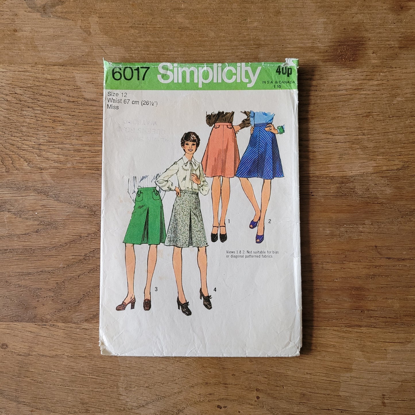 Part cut 1973 Simplicity 6017 sewing pattern for misses' & women's set of skirts, size 12 (complete)