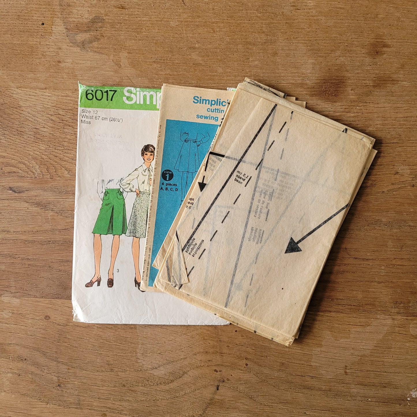 Part cut 1973 Simplicity 6017 sewing pattern for misses' & women's set of skirts, size 12 (complete)