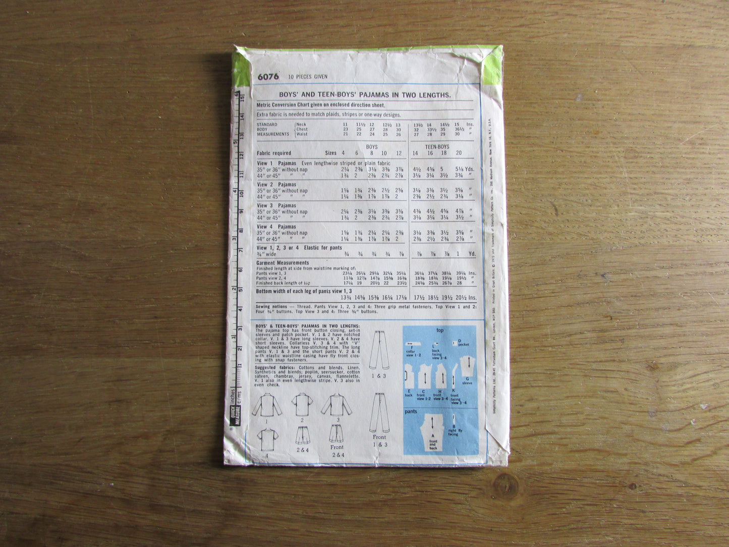 Part cut 1973 Simplicity 6076 sewing pattern for boys' & teen-boys' pajamas, size 12 (complete)