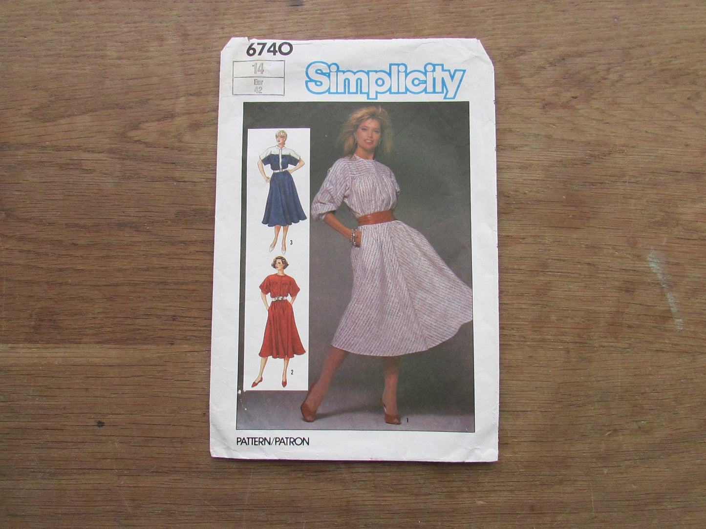 Part cut 1984 Simplicity 6740 sewing pattern for misses' dress with bias skirt, size 14 (complete)