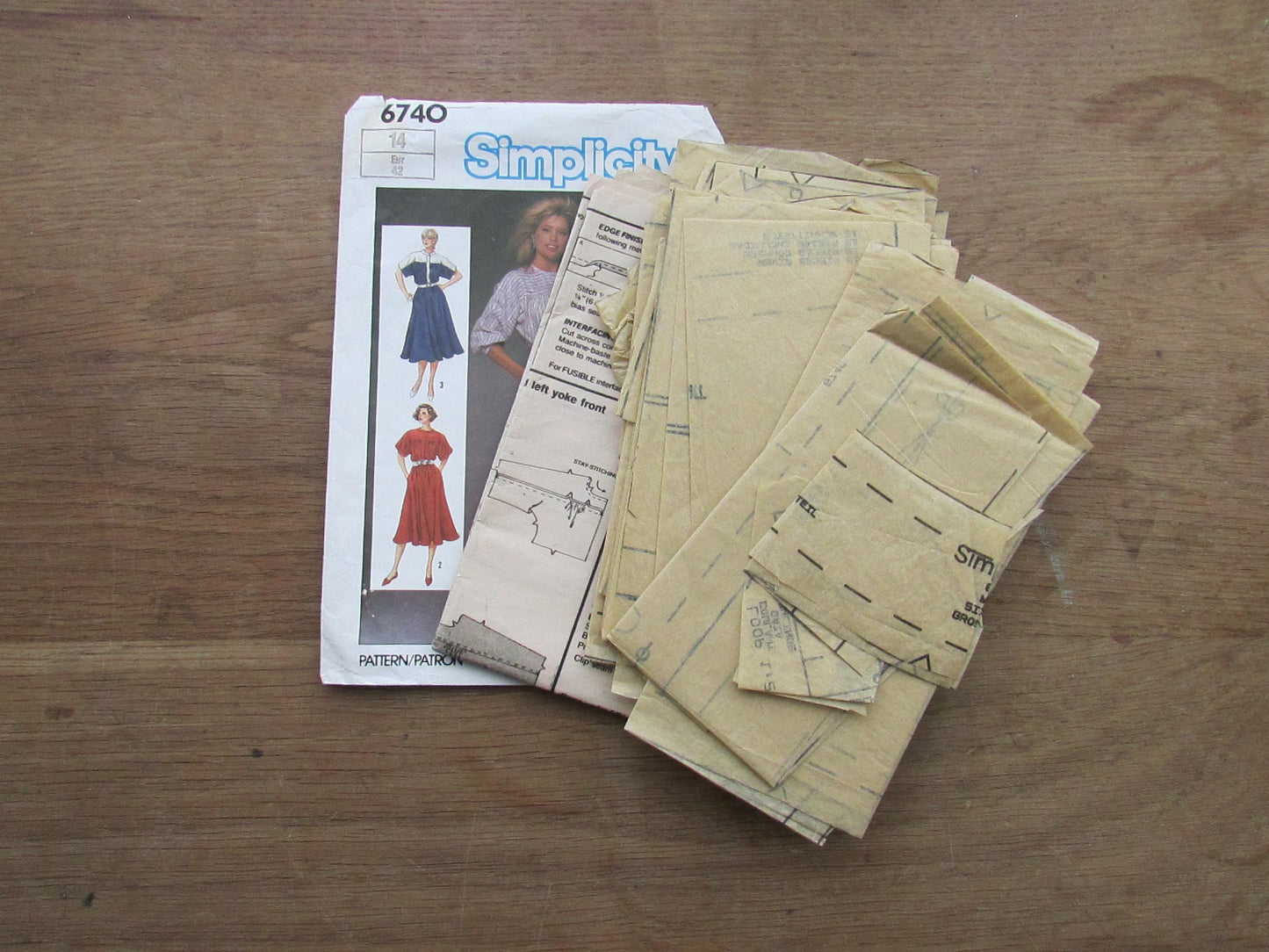 Part cut 1984 Simplicity 6740 sewing pattern for misses' dress with bias skirt, size 14 (complete)