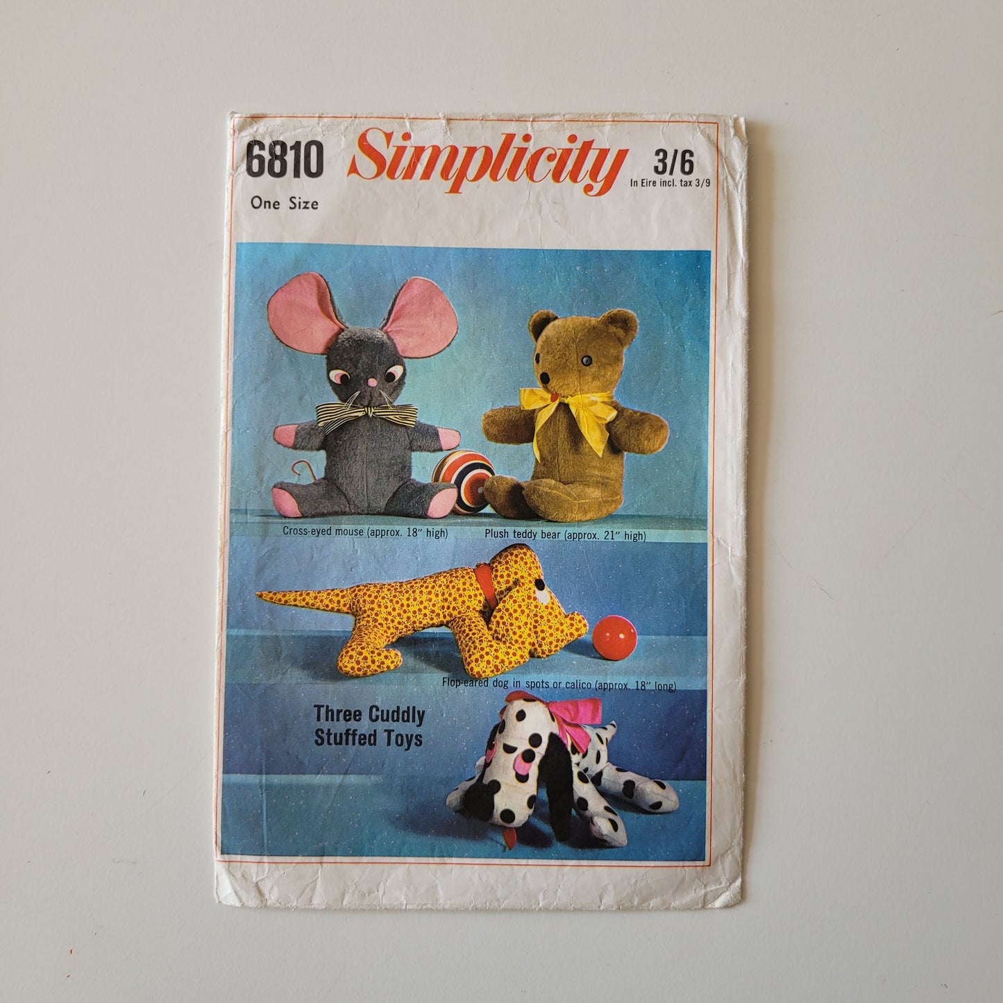 Used 1966 Simplicity 6810 sewing pattern for set of stuffed toys (see description below)