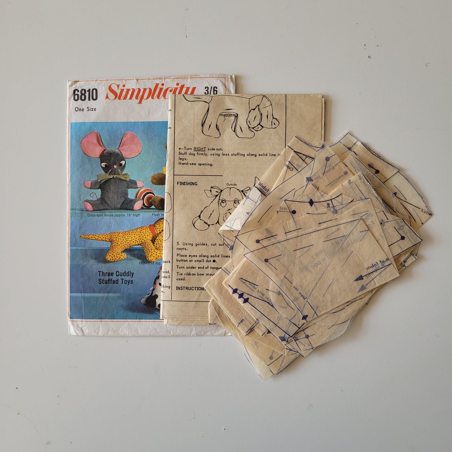 Used 1966 Simplicity 6810 sewing pattern for set of stuffed toys (see description below)