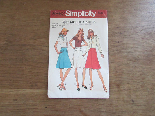Used 1975 Simplicity 6862 sewing pattern for misses' skirts, size 14 (see description below)