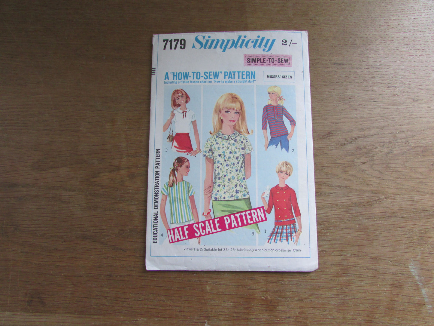 Part cut 1967 Simplicity 7179 a 'how-to-sew' pattern for misses' blouses. size 14 (complete)