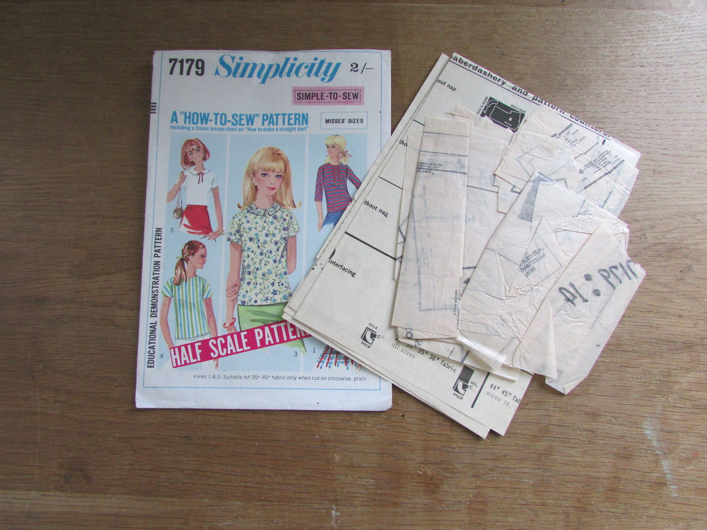 Part cut 1967 Simplicity 7179 a 'how-to-sew' pattern for misses' blouses. size 14 (complete)