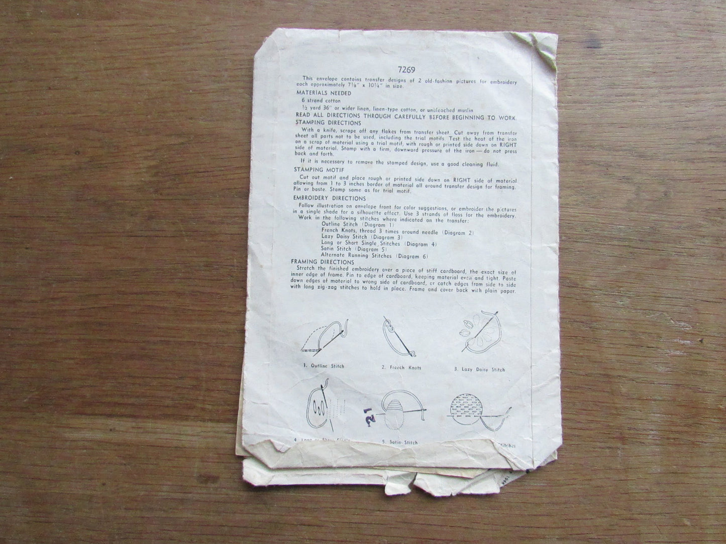 Part-used/cut 1947 Simplicity 7269 embroidery transfers for 'old-fashioned pictures'
