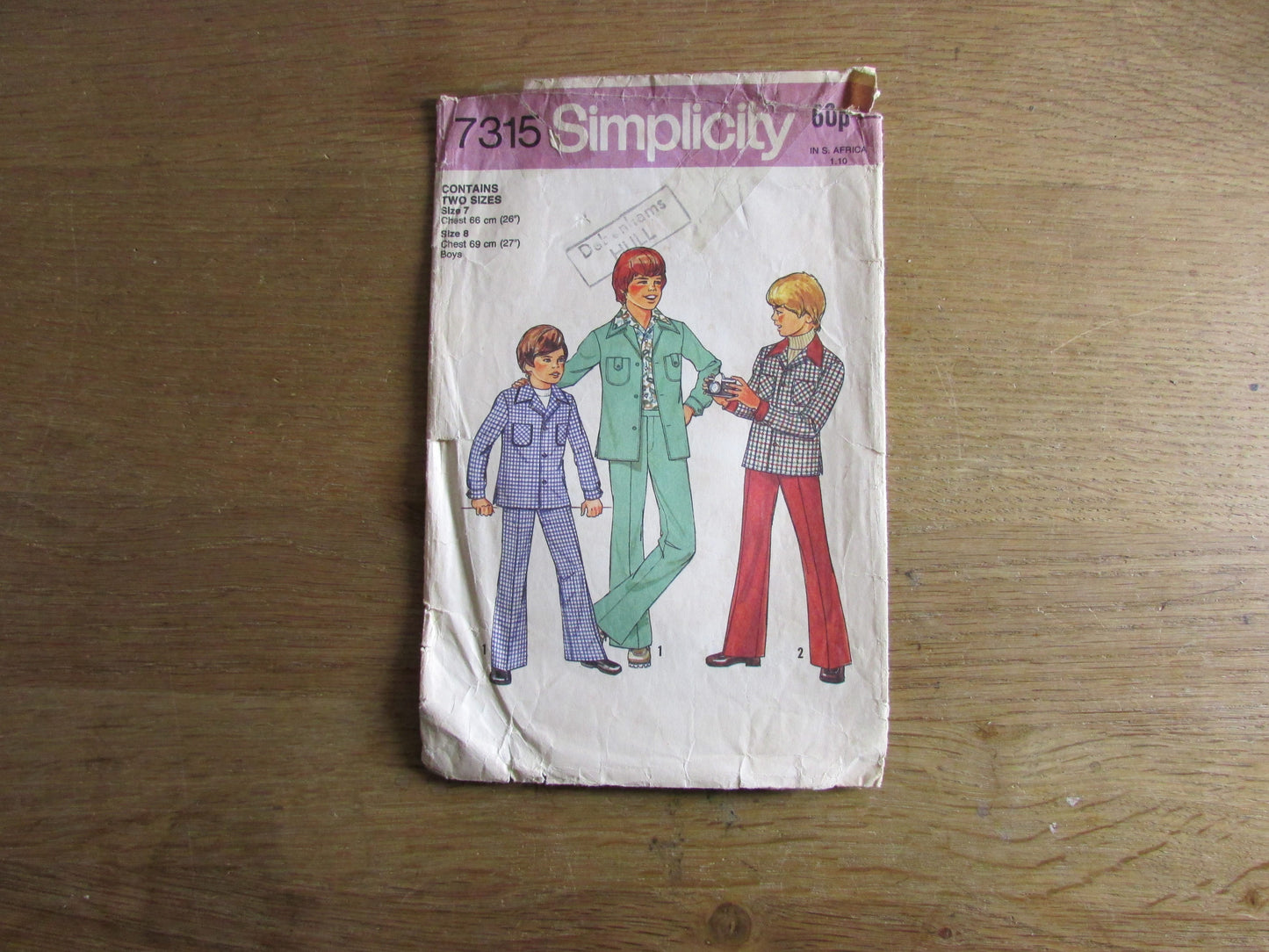 Part cut 1976 Simplicity 7315 sewing pattern for boy's shirt, jacket & pants, sizes 7 + 8 (complete, see description below)