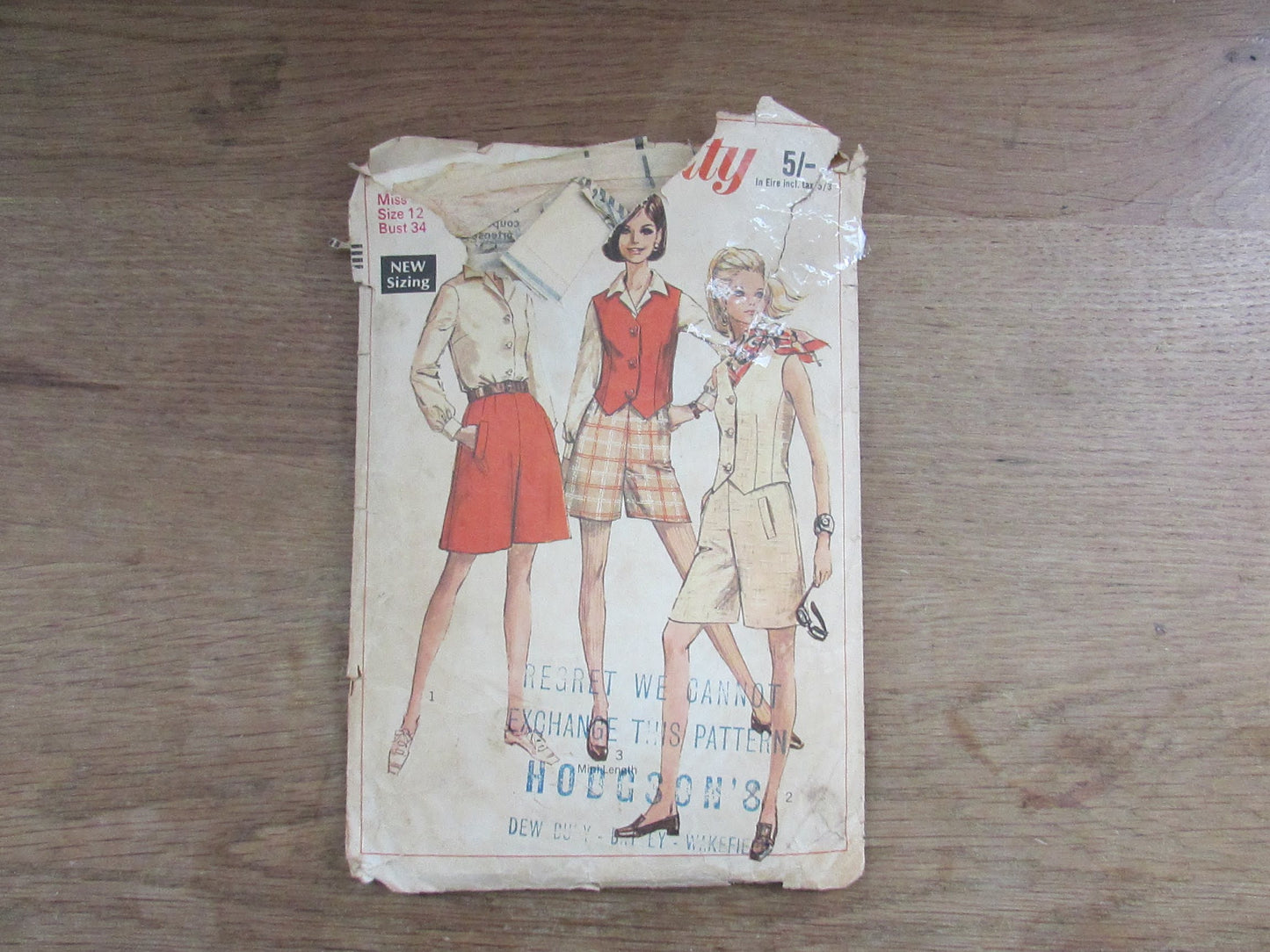 Part cut 1968 Simplicity 7592 sewing pattern for misses' pantskirt, vest & blouse, size 12 (complete but missing instructions)
