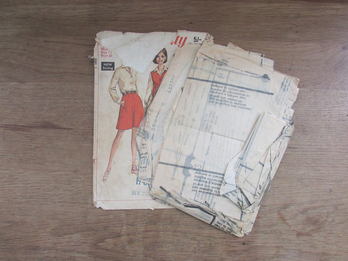 Part cut 1968 Simplicity 7592 sewing pattern for misses' pantskirt, vest & blouse, size 12 (complete but missing instructions)