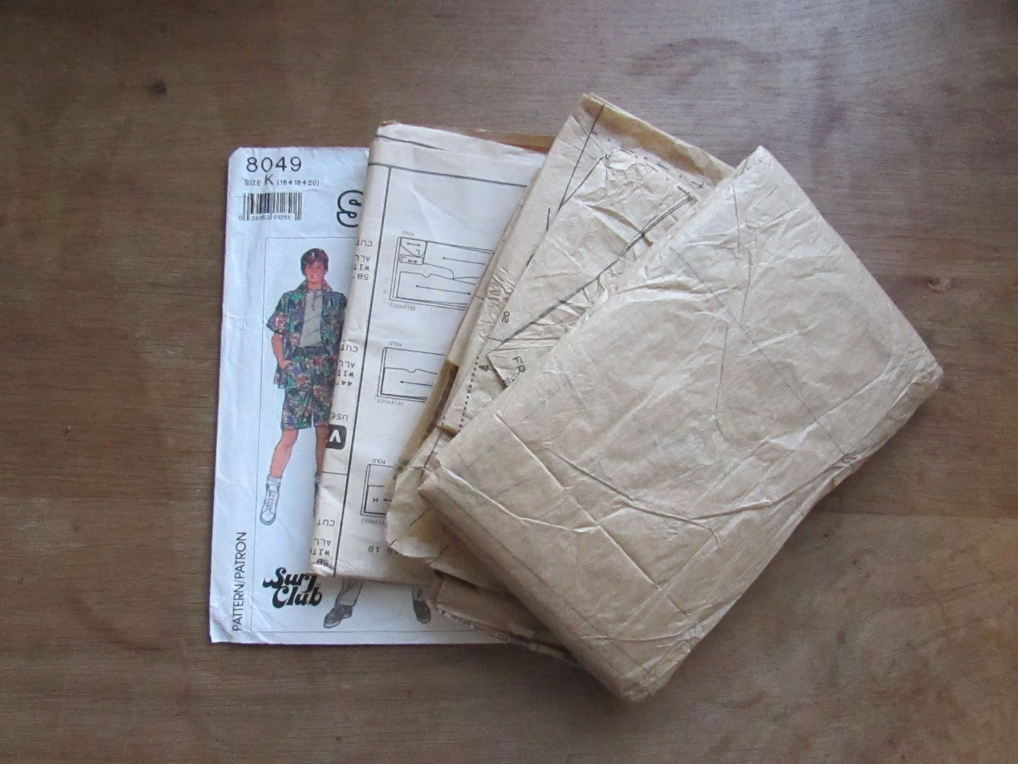 Used 1987 Simplicity Surf Club 8049 sewing pattern for teen-boys' pants, shorts & loose shirt, sizes 16 to 20 (cut to size 20, complete)