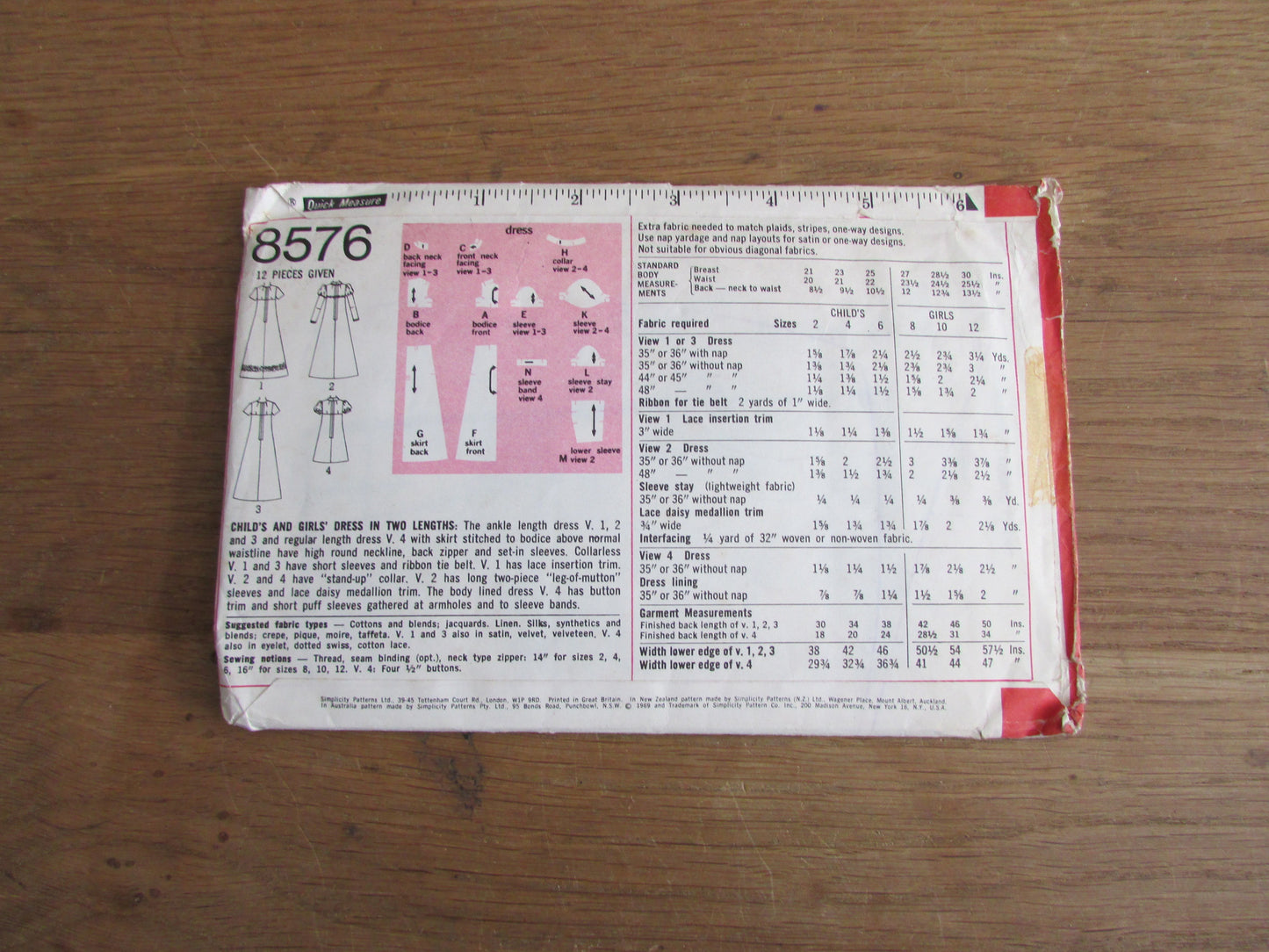 Part cut 1969 Simplicity 8576 sewing pattern for child's & girls' dress in two lengths, girl size 10 (complete)