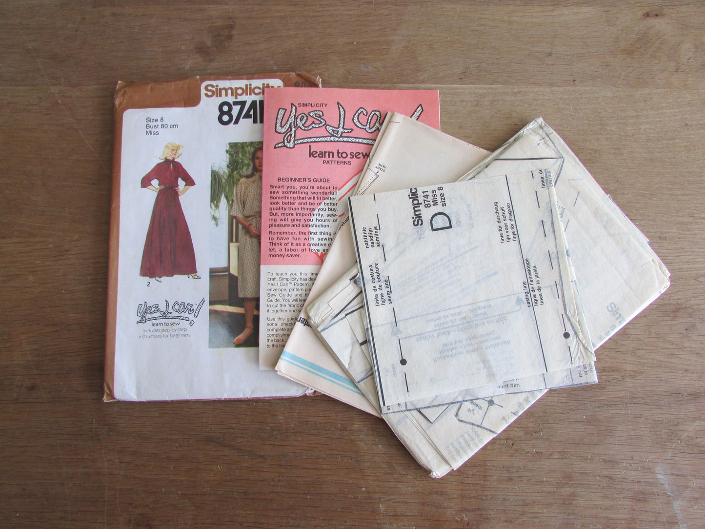 Used 1978 Simplicity 8741 sewing pattern for misses' pullover dress in two lengths, size 8 (complete)