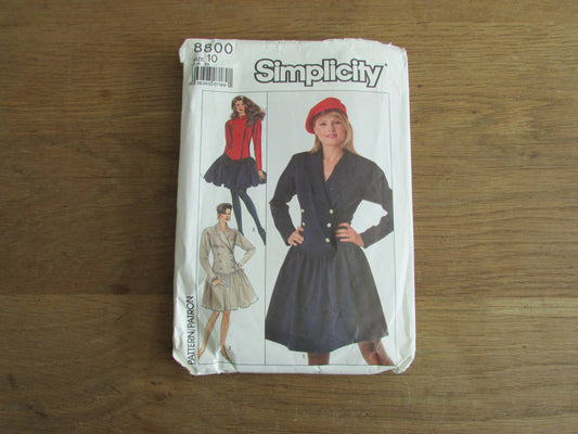 Part cut 1980s Simplicity 8800 sewing pattern for misses' dress... adjustable for miss petite, size 10 (complete)