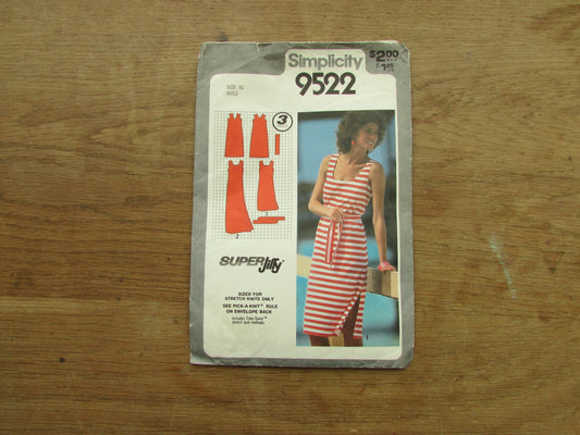 Used 1981 Simplicity 9522 sewing pattern for misses' super jiffy pullover dress, size 10 (complete)