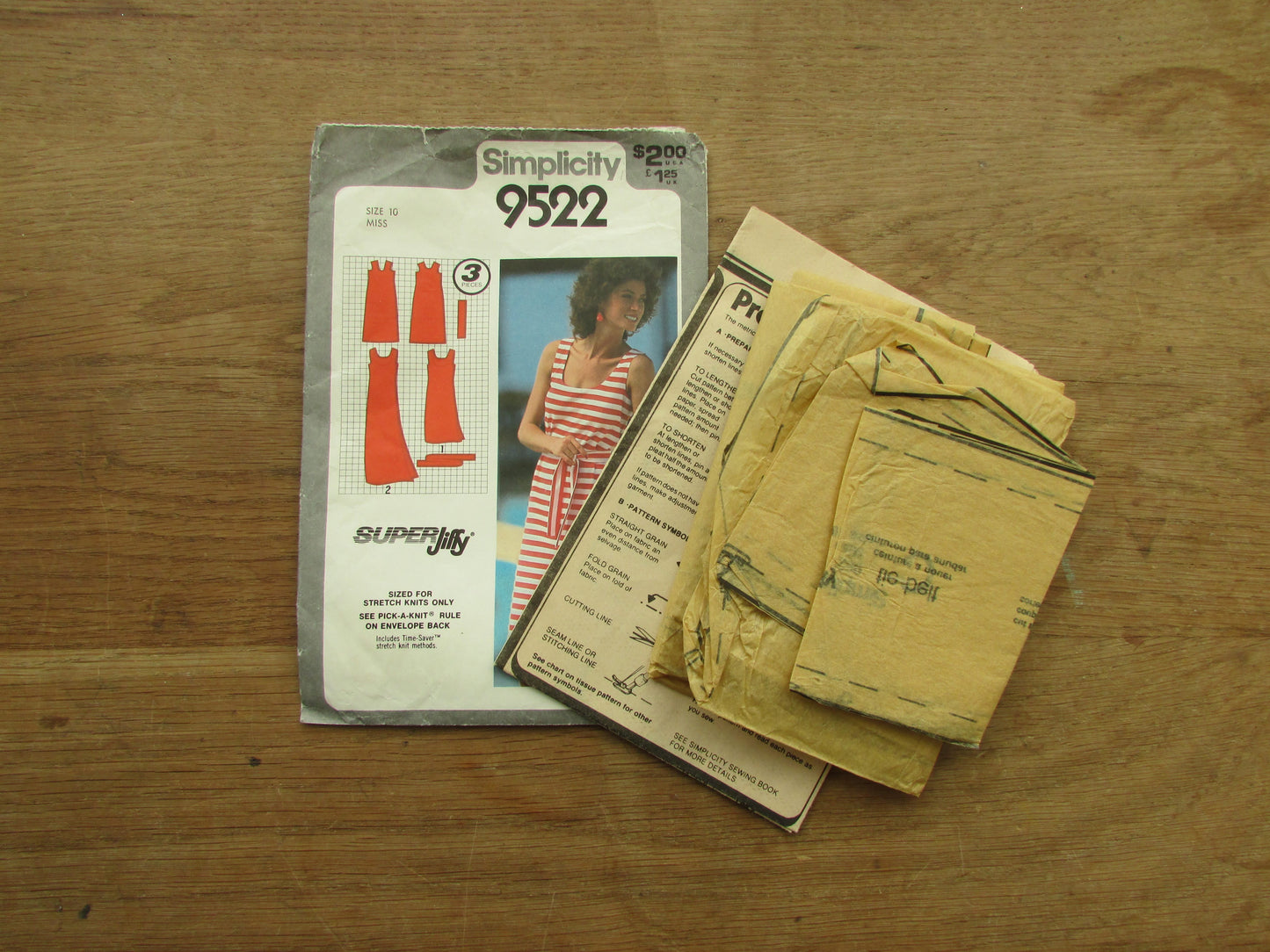 Used 1981 Simplicity 9522 sewing pattern for misses' super jiffy pullover dress, size 10 (complete)