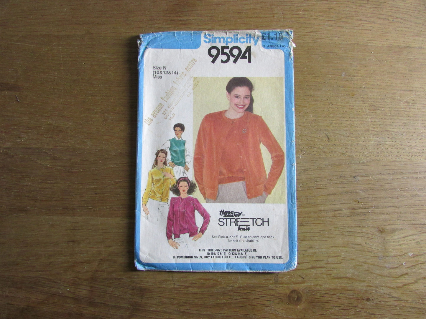 Part cut 1980 Simplicity 9594 sewing pattern for twin sweater set or cardigan & pullover, sizes 10 to 14 (part cut to size 14, complete)