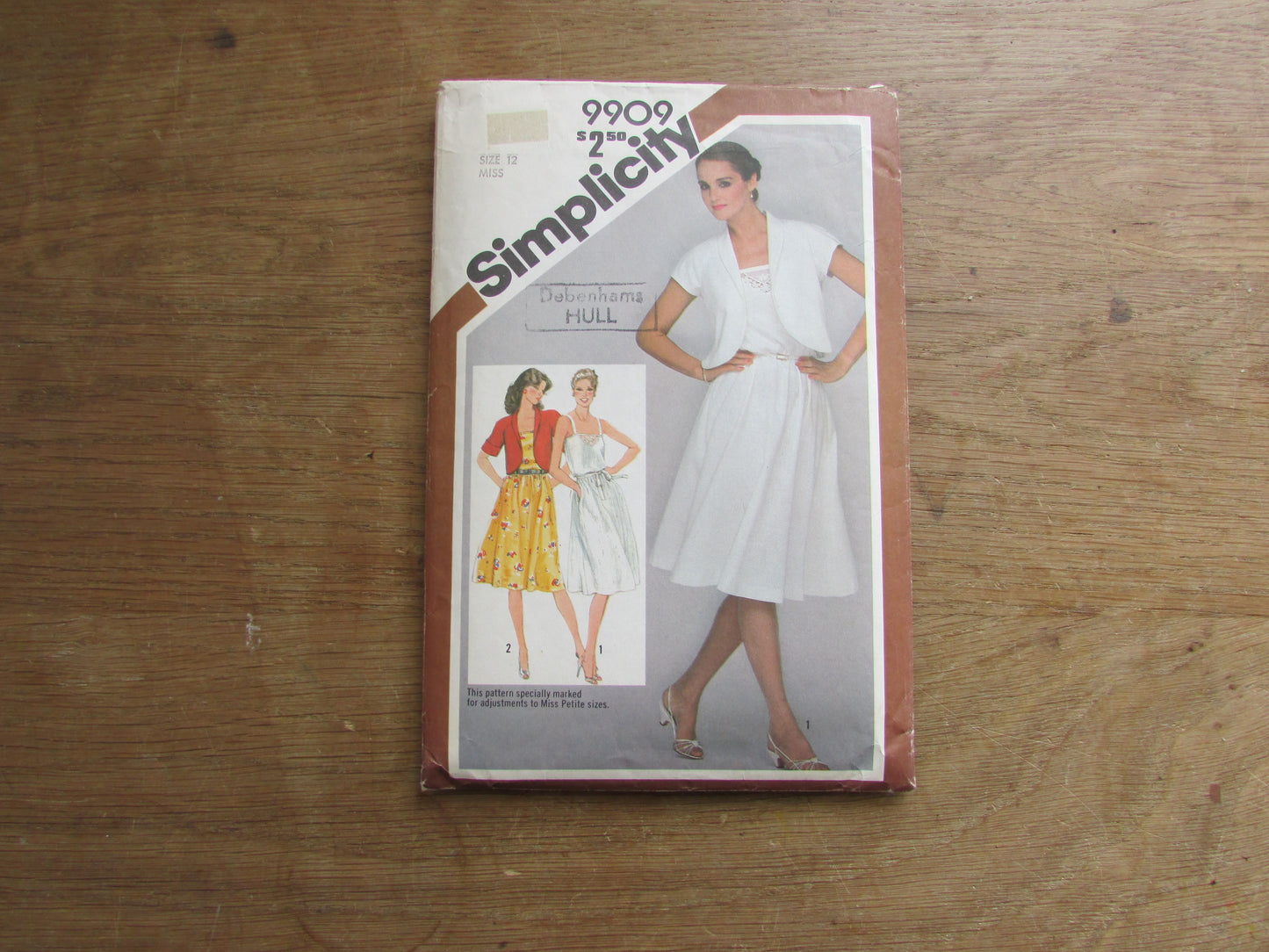 Part cut 1981 Simplicity 9909 sewing pattern for misses' pullover sundress, & unlined bolero jacket, size 12 (complete)