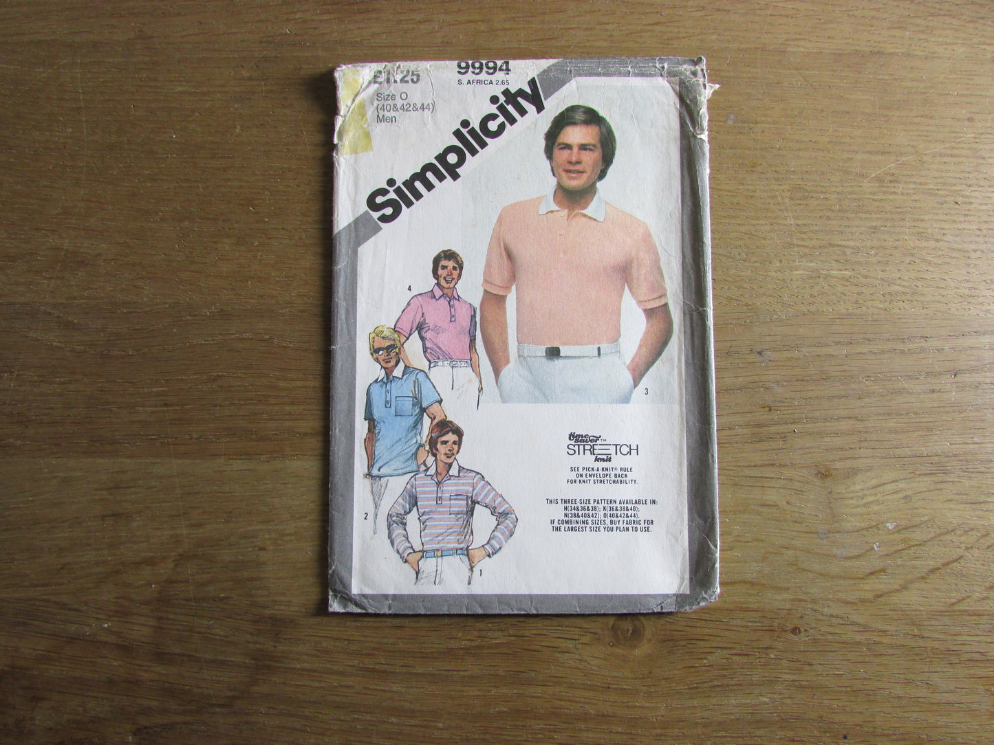 Uncut 1984 Simplicity 9994 sewing pattern for men's pullover top, size L (complete)