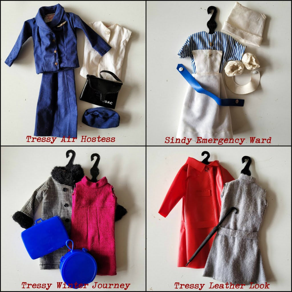 1960s Sindy's Own Wardrobe, a genuine Sindy accessory, complete with Tressy, and Sindy doll clothing & accessories