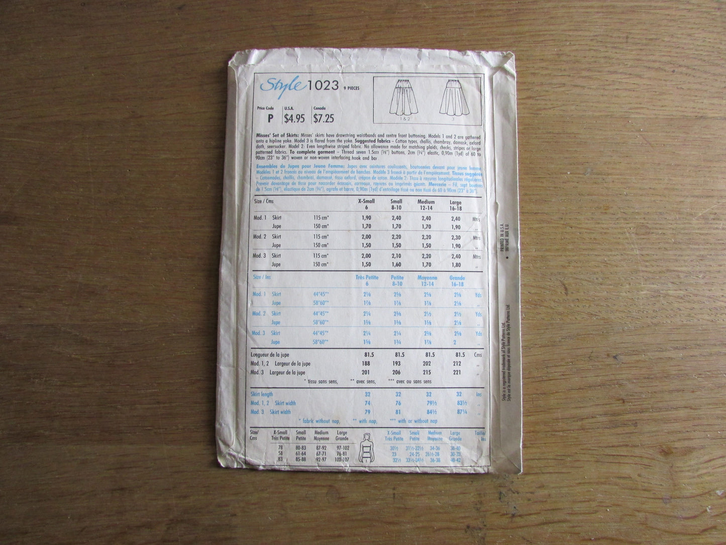 Part cut 1990s Style 1023 sewing pattern for misses' set of skirts, size 16/18 (complete)